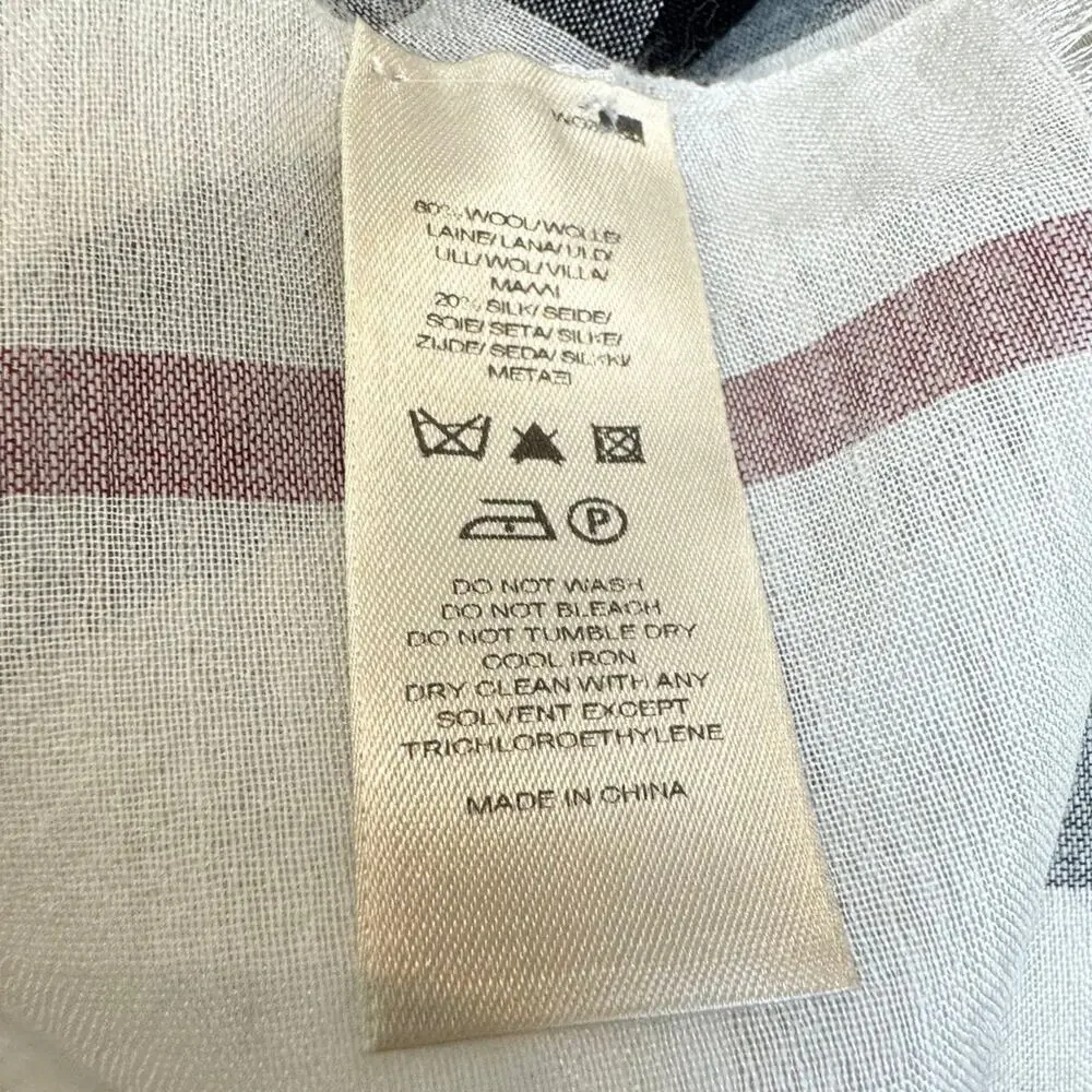 Burberry Lightweight Wool Silk Blend Scarf Large Check Print Frayed Edges
